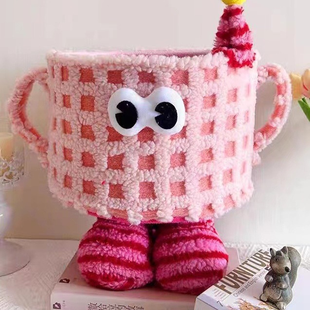 冰激凌小怪兽收纳羊羔绒棉绳整理篮可爱卡通收纳筐桌面摆件