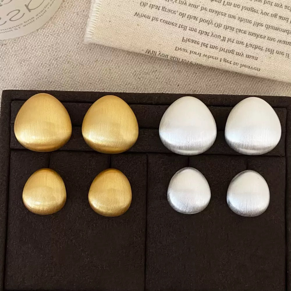 铜合金耳饰 水滴银针法式轻奢拉丝复古耳钉女高级感百搭耳环耳饰