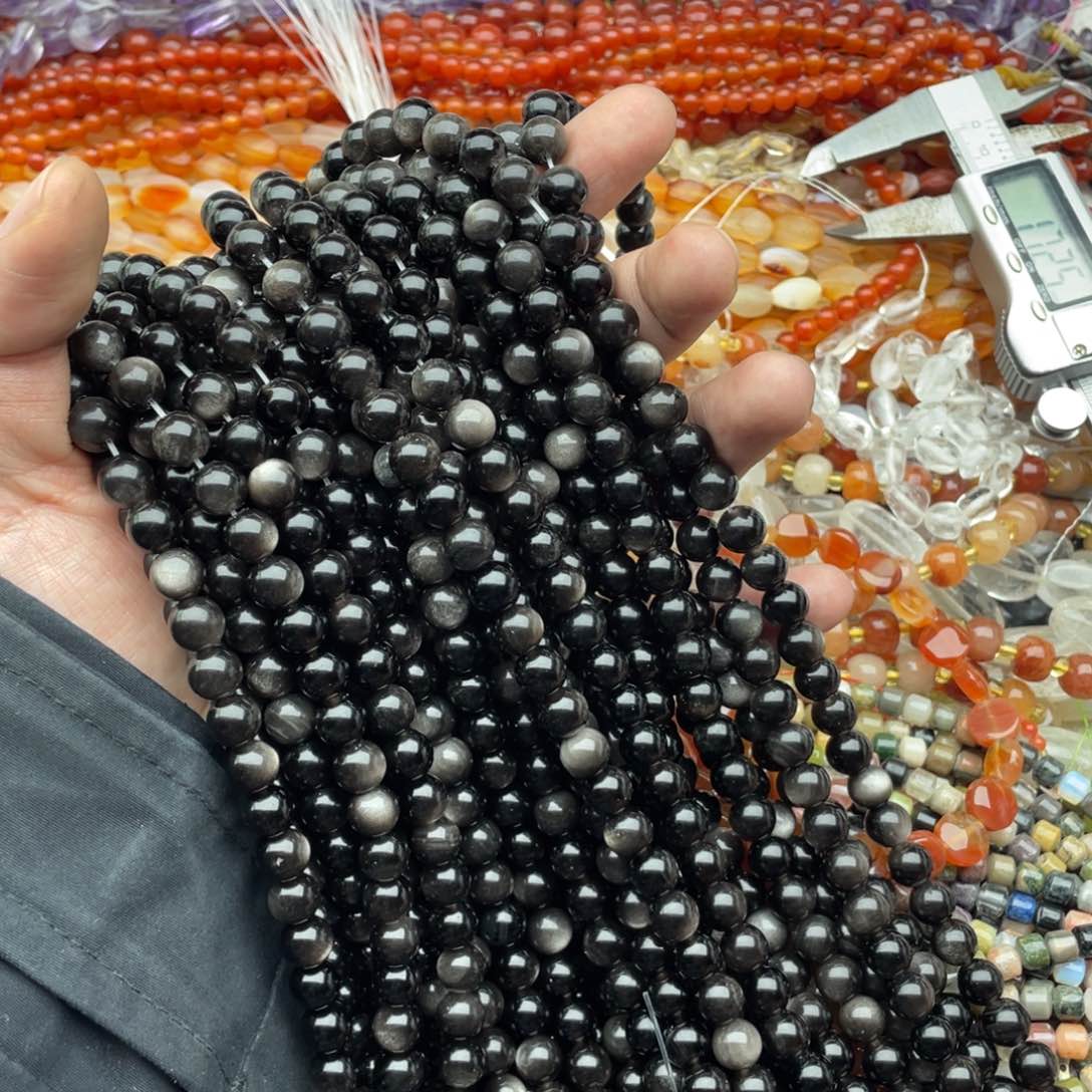 玛瑙/玉髓珠宝半成品未镶嵌一条装8mm银曜圆珠