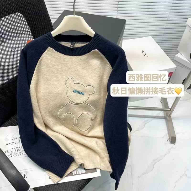 小熊套头//秋冬宽松气质卡通小熊针织毛衣套头120102