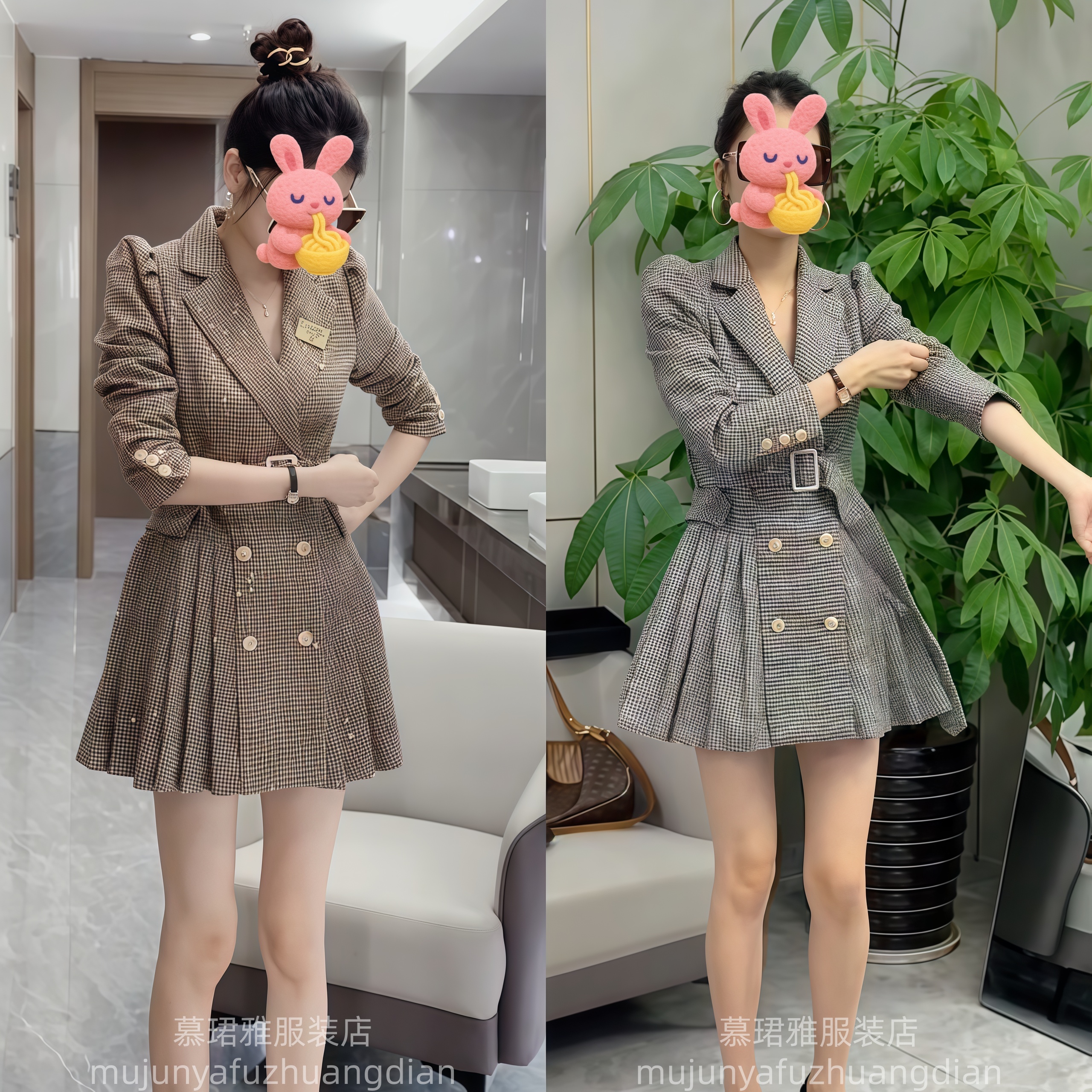 网红爆款西装裙女2025秋季款欧货泡泡袖高腰显瘦百褶连衣裙