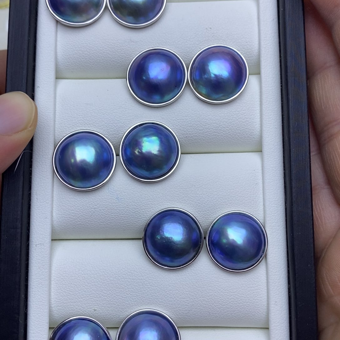 拼合珍珠（马贝珠）耳饰银S925镶嵌多样发一