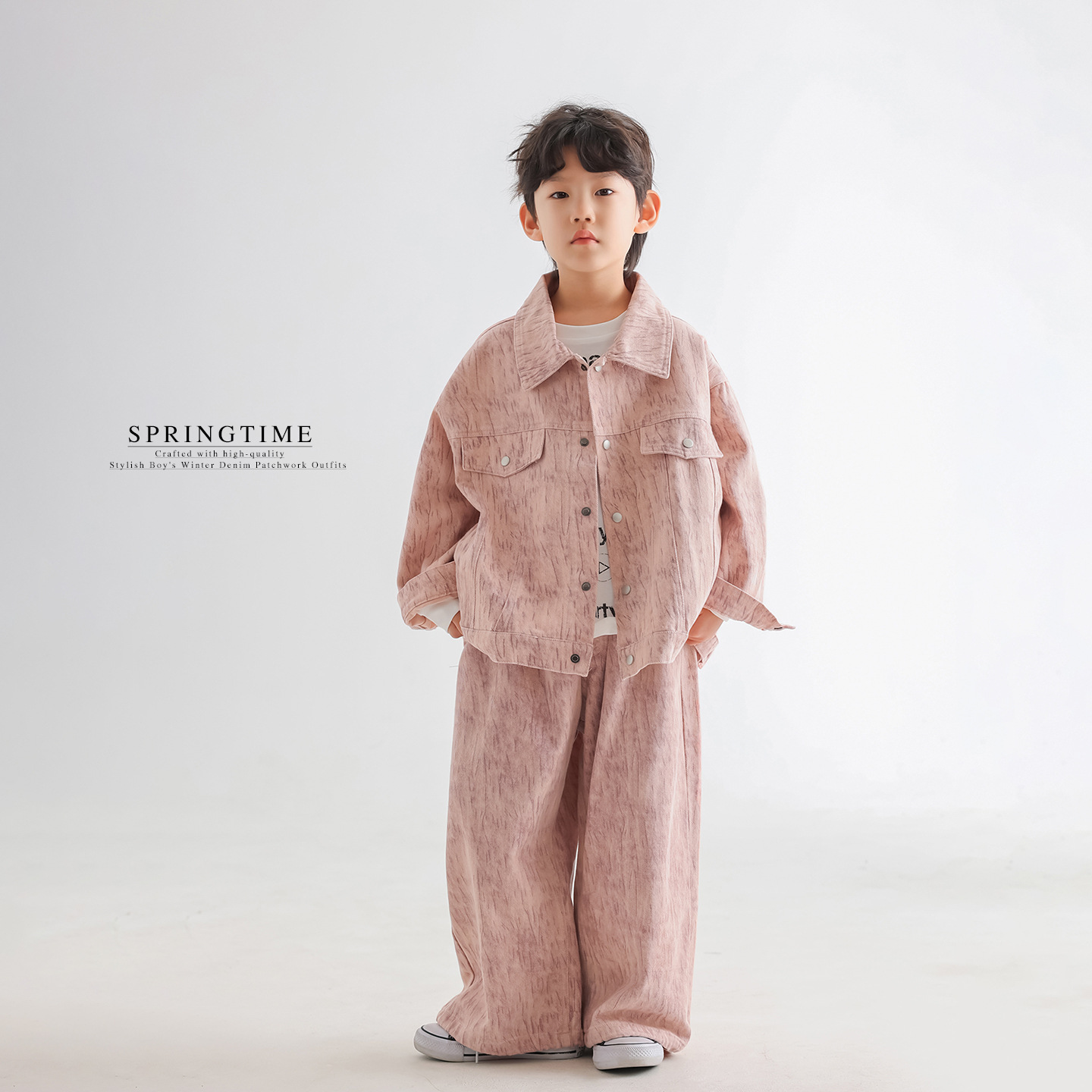 春季牛仔套装2025新款儿童春款百搭韩版简潮宽松中性风童装052