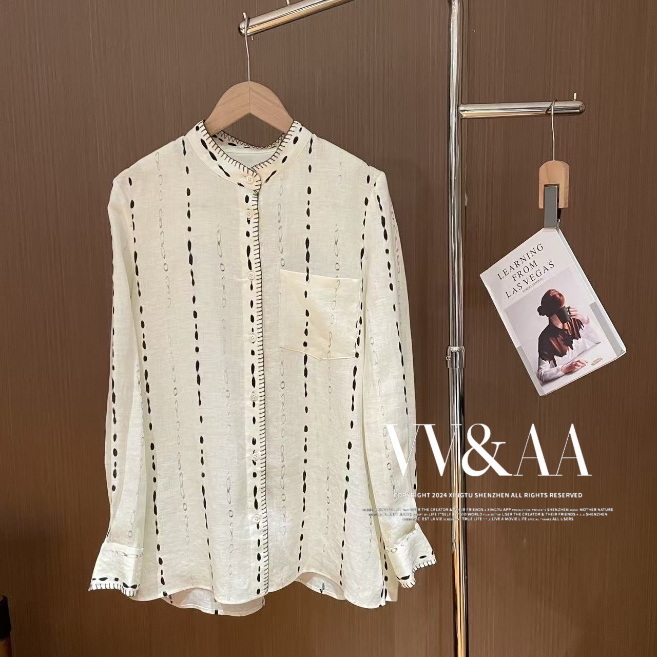 VV&AA 法式复古水墨线印花女衬衫 D6817
