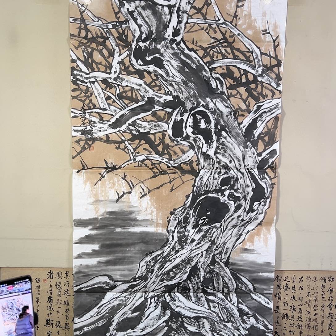 国画523 花鸟在树丛的顶端鸣叫叫声