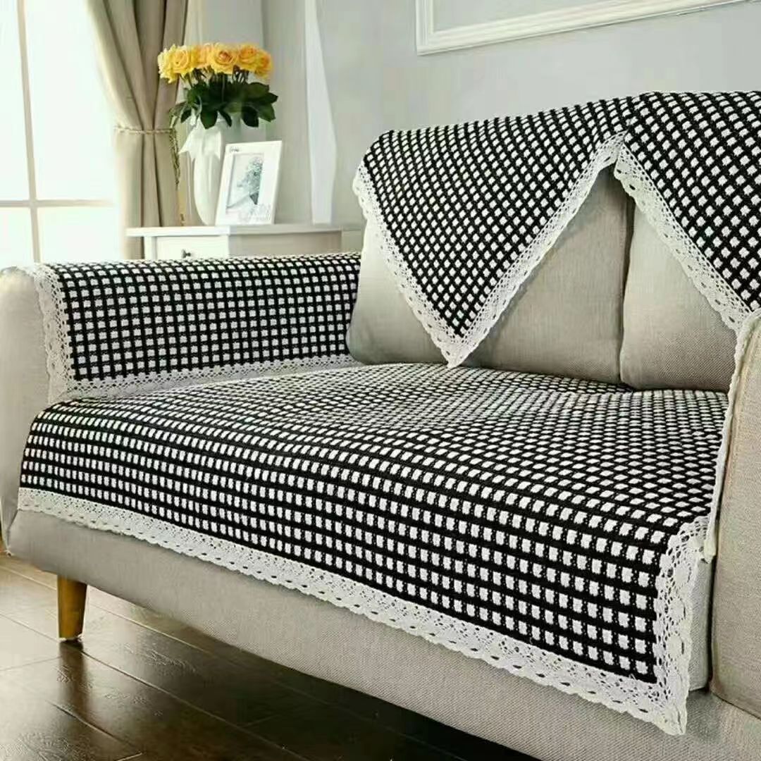 特级棉麻沙发垫简约防滑四季通用耐磨易清洗--黑白格