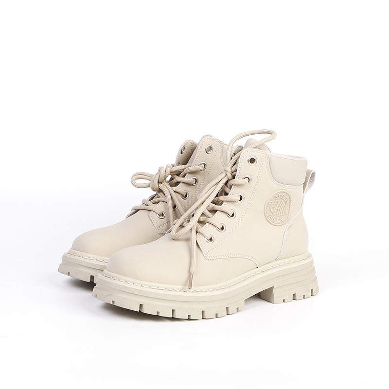 389121575女士真皮大黄靴加绒单靴英伦风女鞋修面皮马丁靴秋冬