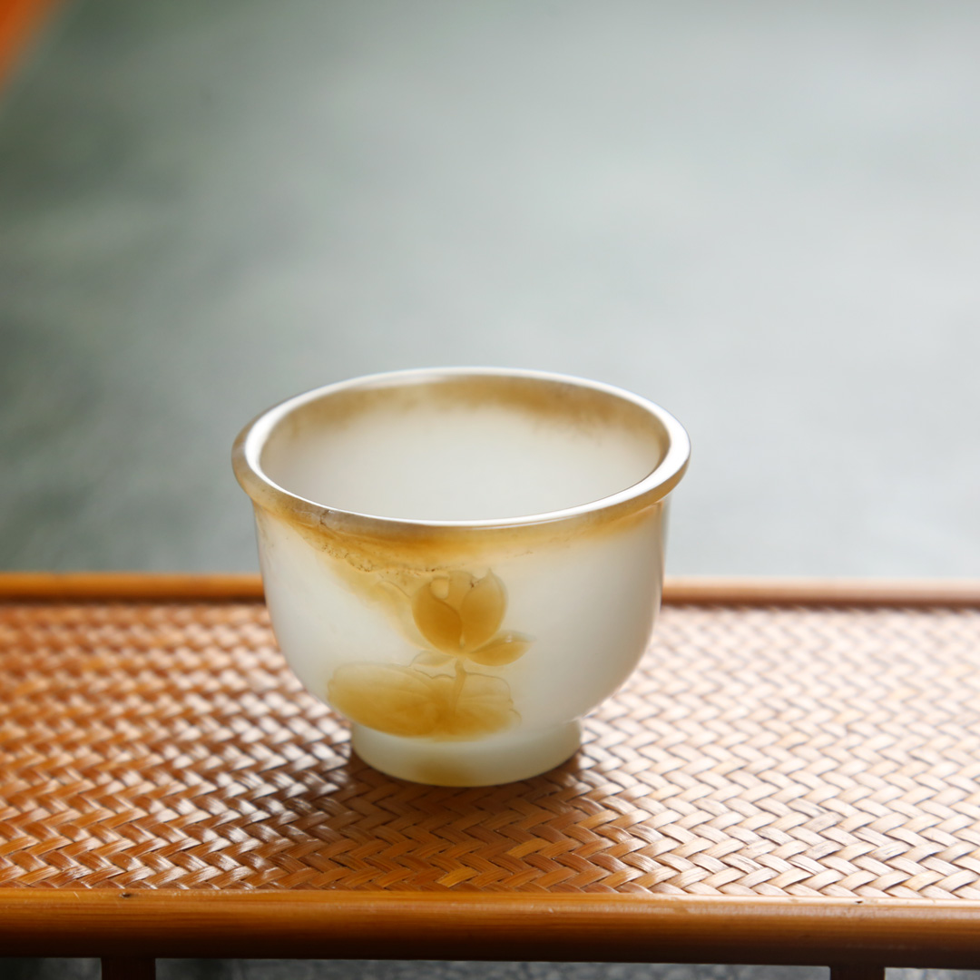 玉麒麟新疆和田玉且末糖白金荷小奶杯主人杯高端茶器