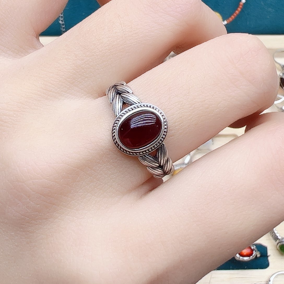 血珀戒指银S925镶嵌，