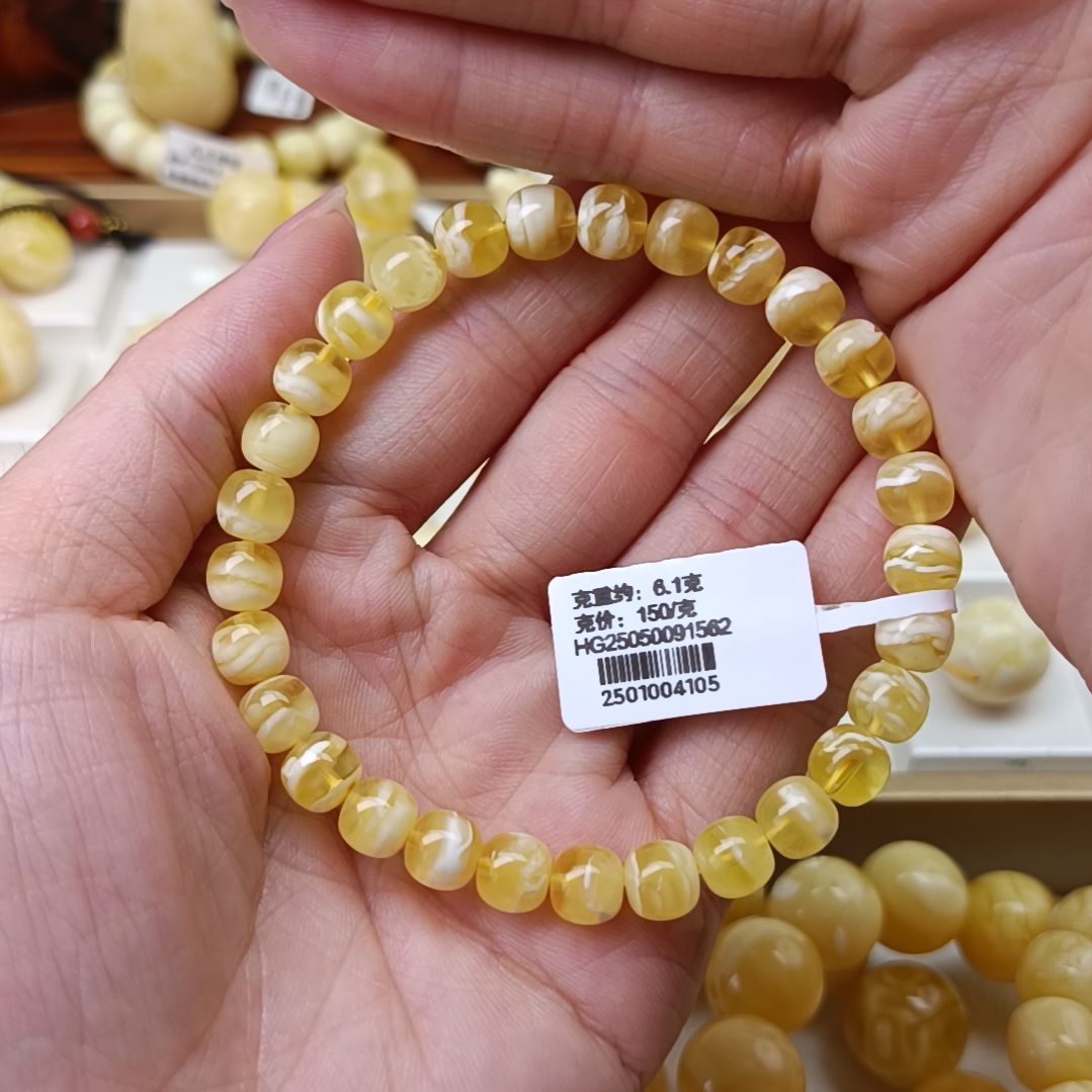 未镶嵌蜜蜡手串7+金瓷白虎皮妖花 17手围