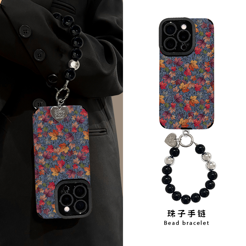 枫叶适用苹果17华为VIVO/OPPO/小米iPhone16瞳眼羊皮高级手机壳