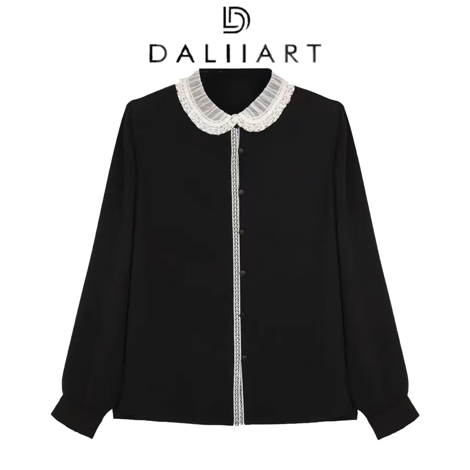 DALIART 芭蕾黑巧 日本帝人集团拼接蕾领娃娃领H型衬衫DLTX0676