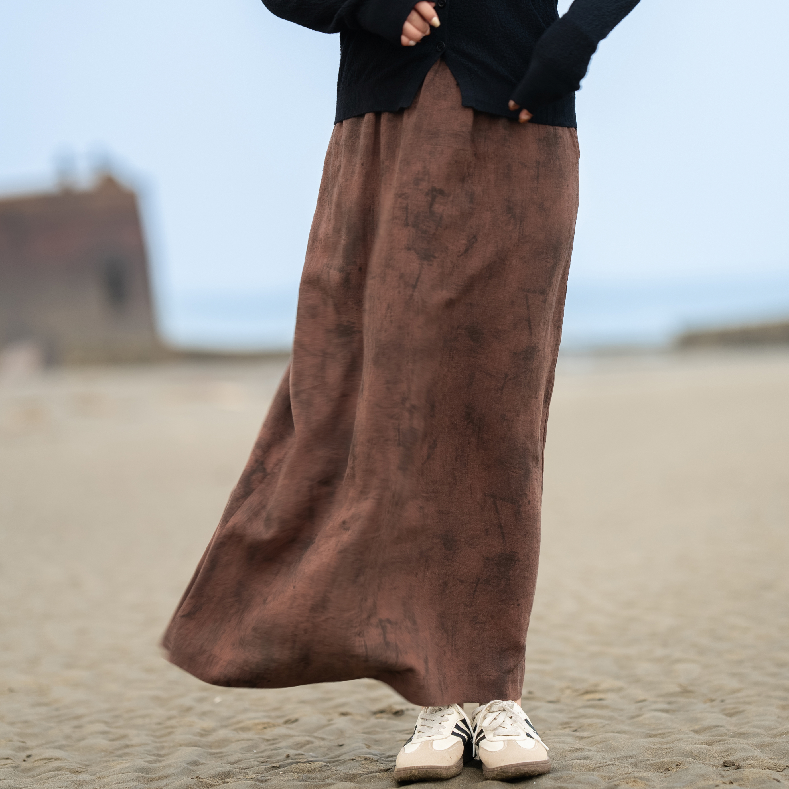 【左耳与麻】2025春夏新品原创直筒汉麻晕染印花半身裙国风52021