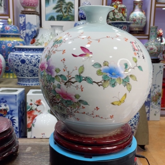 全手工釉下花鸟花瓶全手工粉彩花鸟球瓶