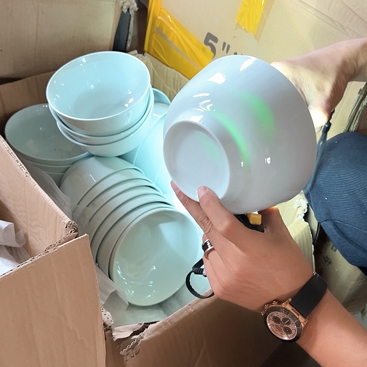 微瑕不退不换不补发 青玉直口6英寸面碗4只