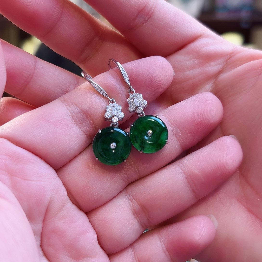 翡翠耳饰银S925镶嵌古风