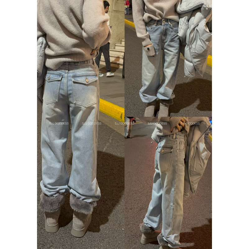 【娇娇私服定制】2025冬季新款休闲百搭长裤直筒加绒牛仔裤111505