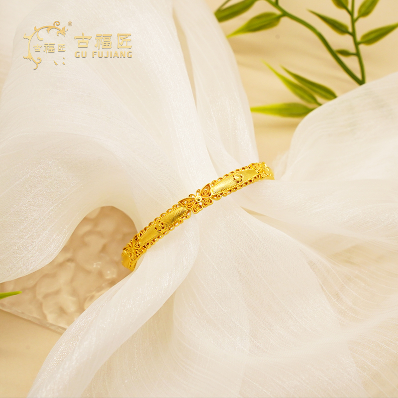 古福匠黄金足金古法蝴蝶手镯古法手镯宽5.9mm厚2.9mm
