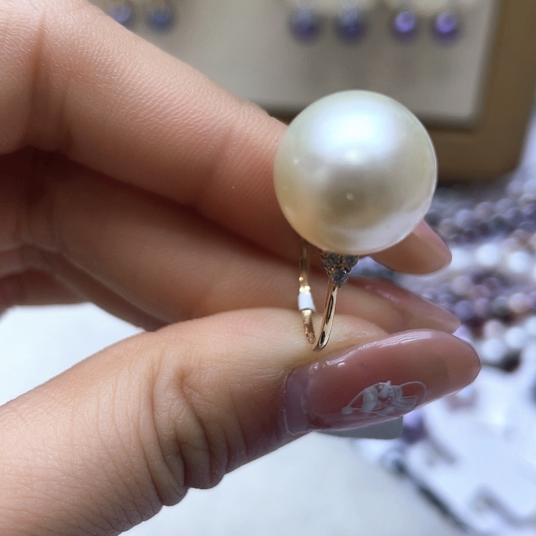 海水珍珠戒指18K金镶嵌