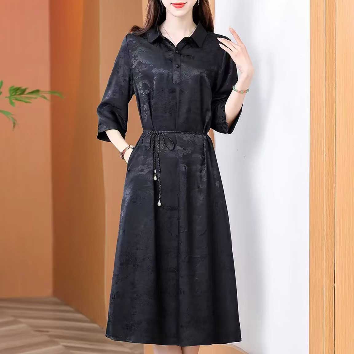 【特价黑标翻领花萝！清明上河图】新款显白遮肉连衣裙L