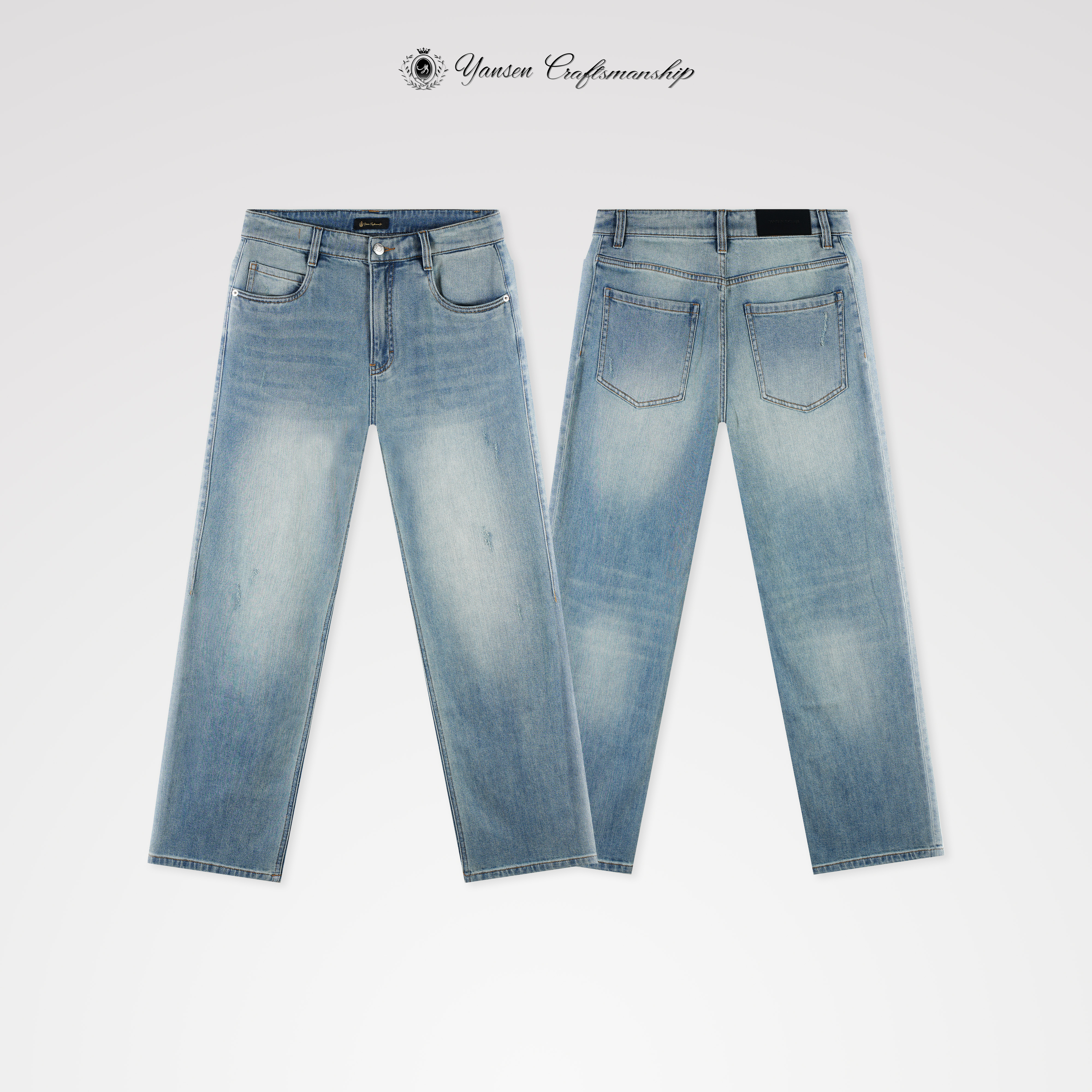 【黑标系列】重工复古做旧水洗后口袋微破工艺直筒牛仔裤 YSN002