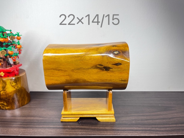 小叶桢楠金丝楠木中式横财摆件 寓意招财进宝财运亨通 配底座一套