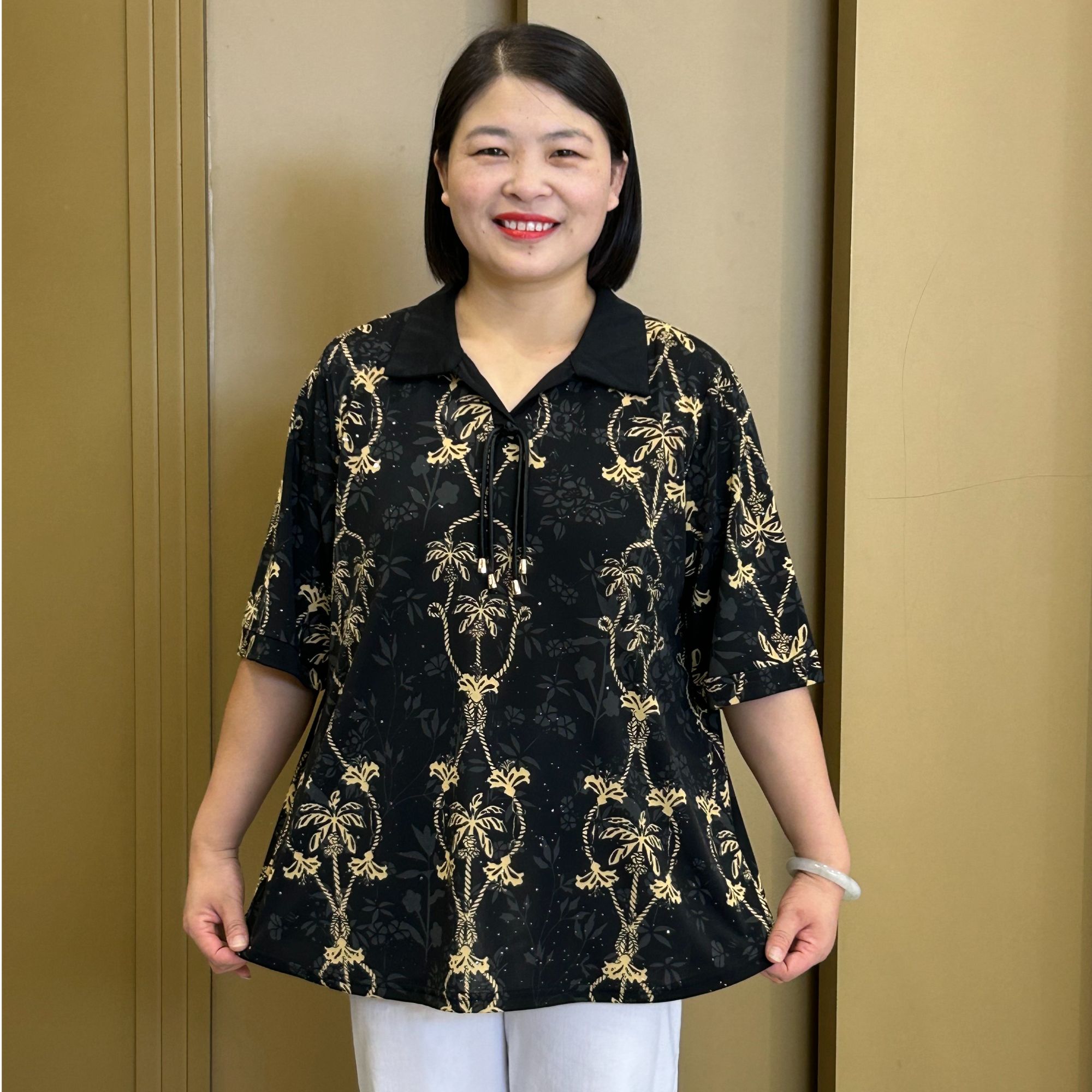 2025夏季时尚翻领法式宽松中长款时尚显瘦衬衫大码中老年女装