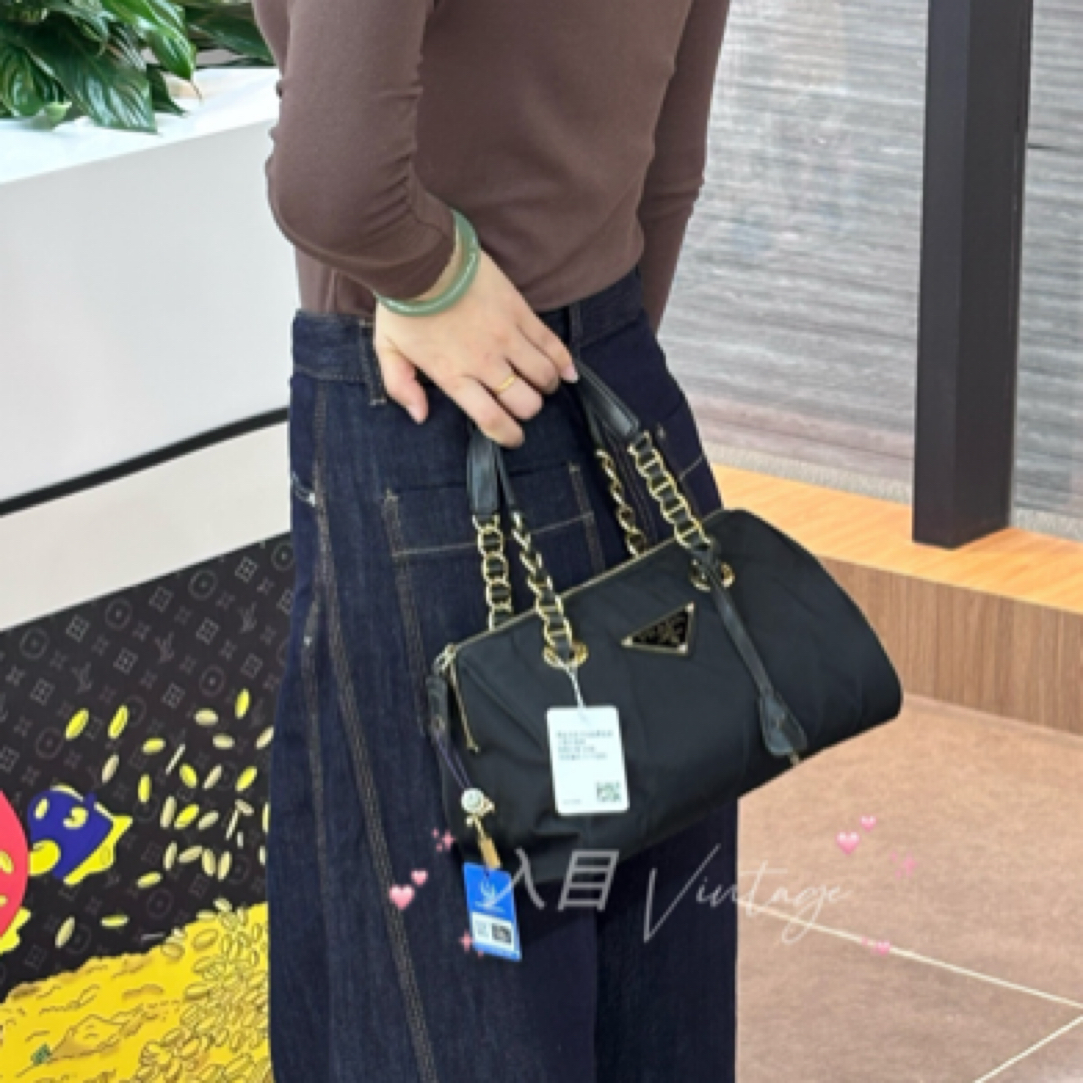 95新 Prada/普拉达 入目 黑金波士顿手提款 73281