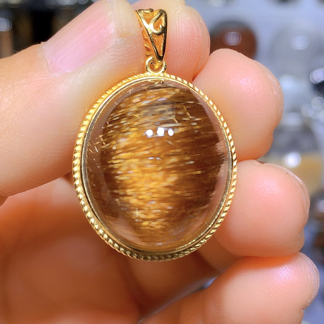 水晶吊坠银S925镀金镶嵌天然水晶