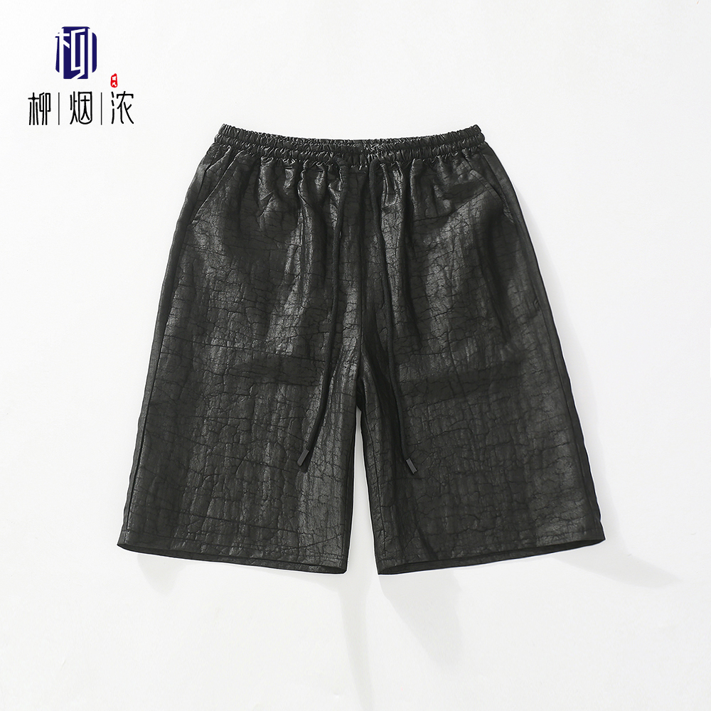 【柳烟浓】100%桑蚕丝龟裂纹香云纱男士五分裤宽松中裤休闲裤夏季