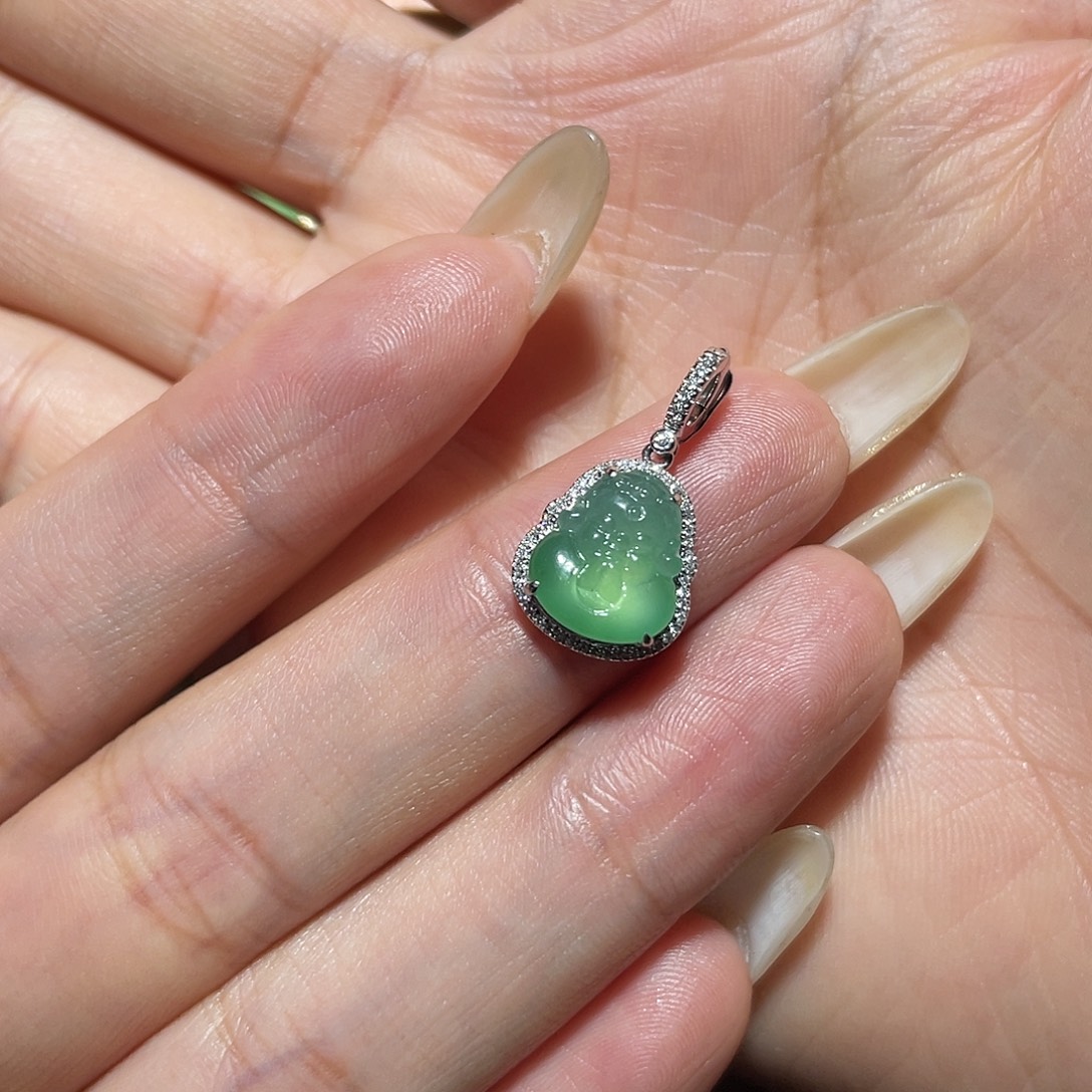 三***板翡翠18K金镶嵌吊坠(不含链)