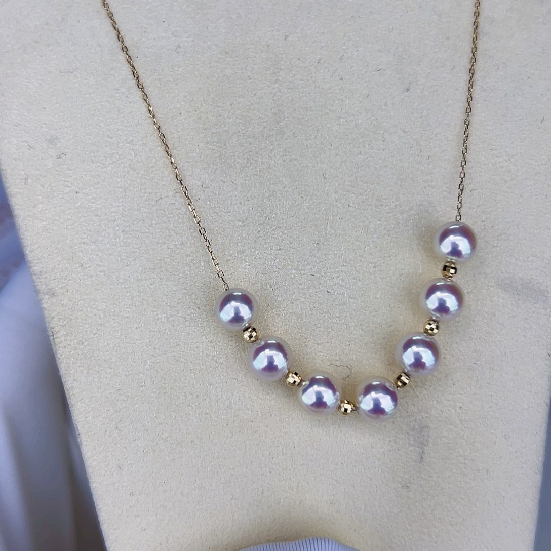 海水珍珠海水akoya设计款微笑链6-7mm18K金镶嵌