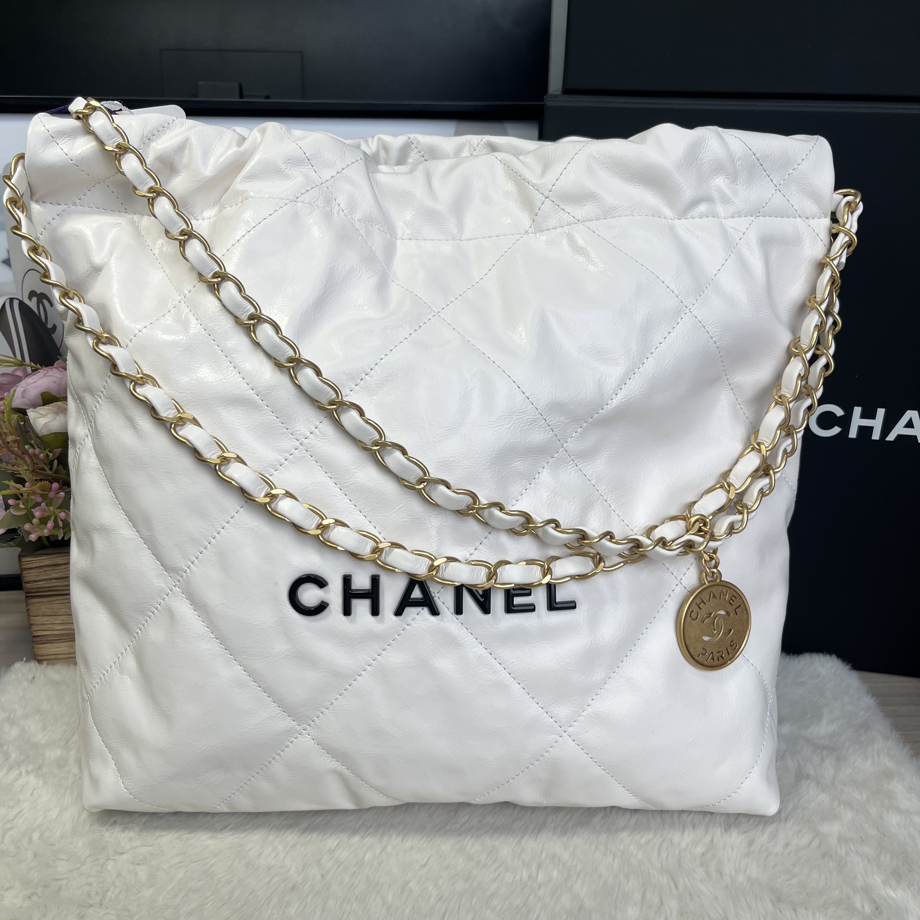 99新 Chanel/香奈儿 香奈儿白金黑字垃圾袋（芯片）