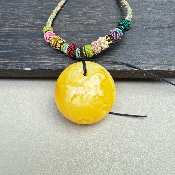 17.53克36.3×36.8×23焦皮橘红蜜蜡公主扣面包圈平安扣水滴无事牌