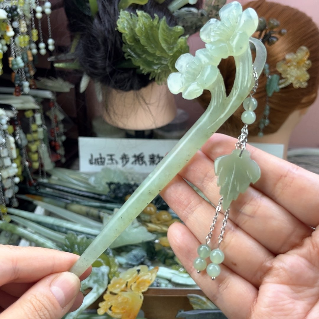 蛇纹石玉发饰未镶嵌默认微瑕岫玉发簪