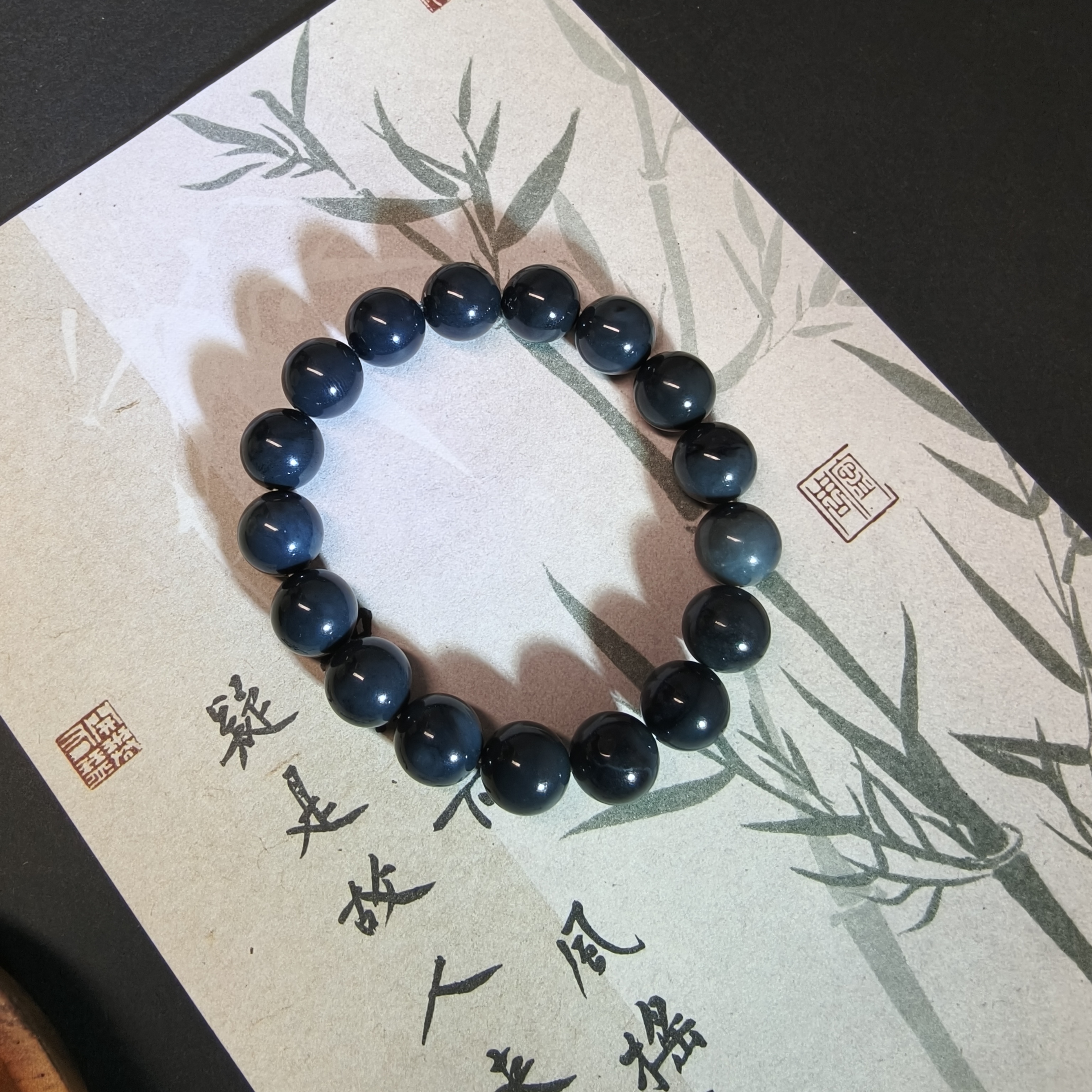 和田玉青花圆珠手串12mm 多样性发一