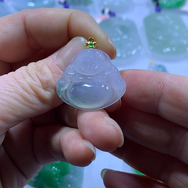 翡翠18K金镶嵌颈饰天然翡翠A货吊坠