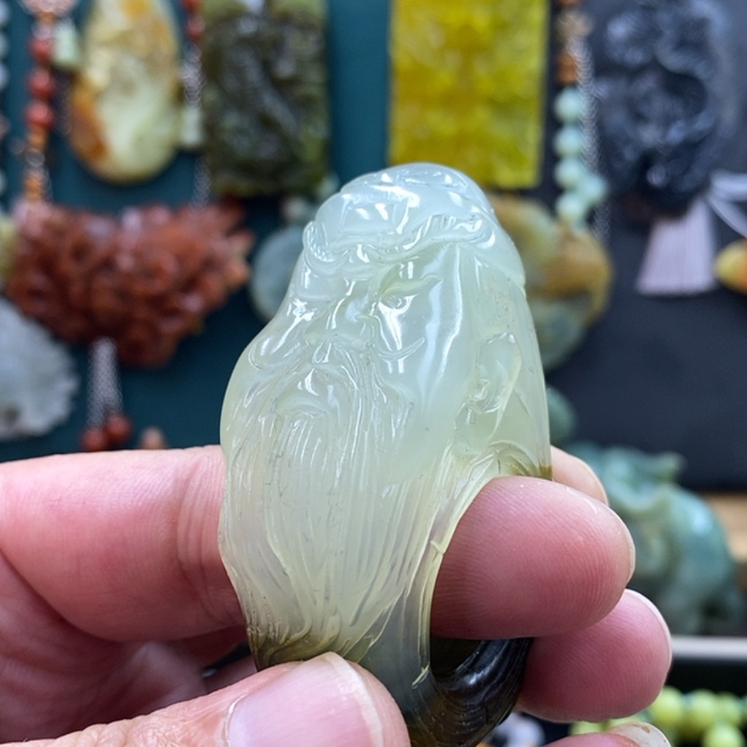 【闪购商品】未镶嵌蛇纹石玉把件关公扳指