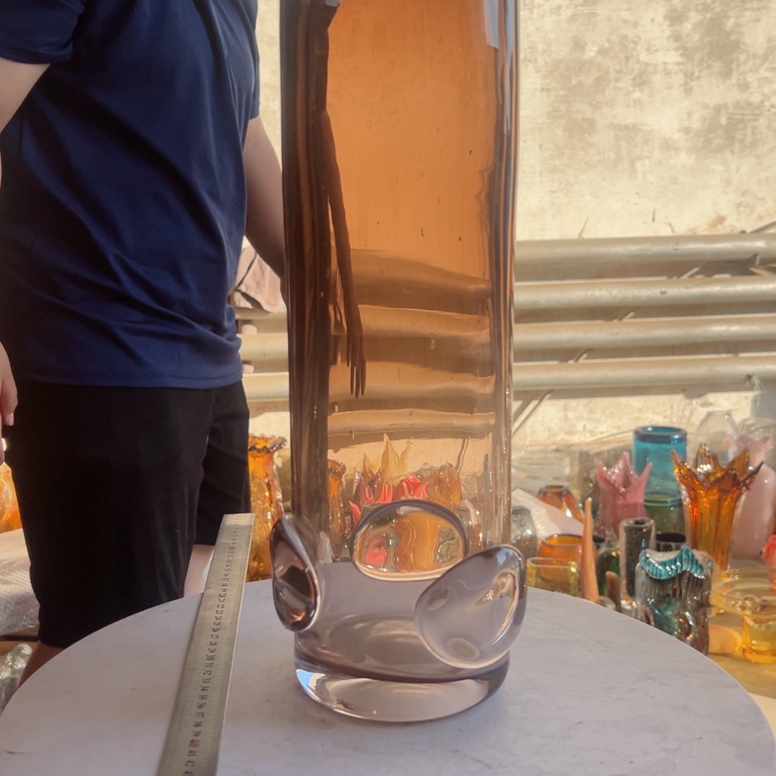 棕色渐变高38琉璃花器摆件微瑕