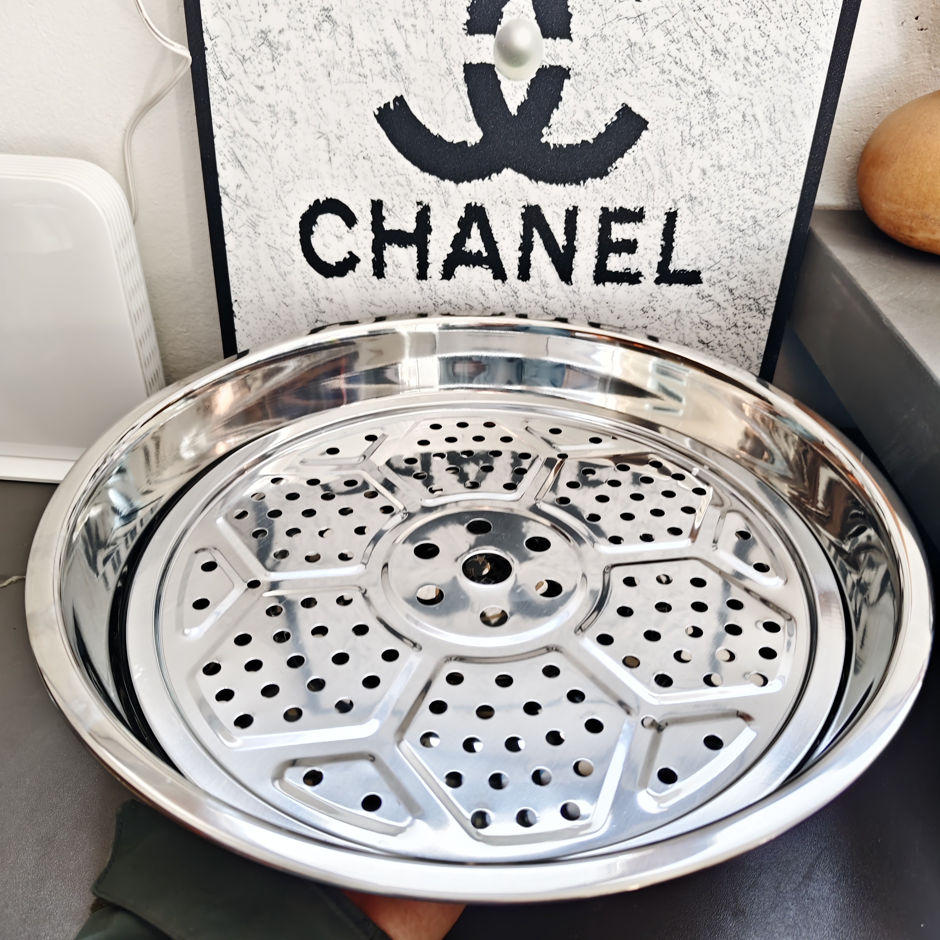 A184-福利微瑕食品级不锈钢带蒸片加大饺子盘家用30cm