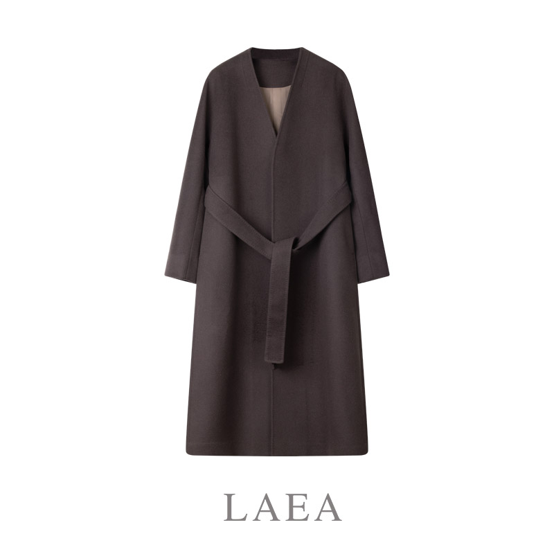 LAEA丨羊毛手工双面毛呢外套女高级感2025秋冬新款真丝羊毛大衣