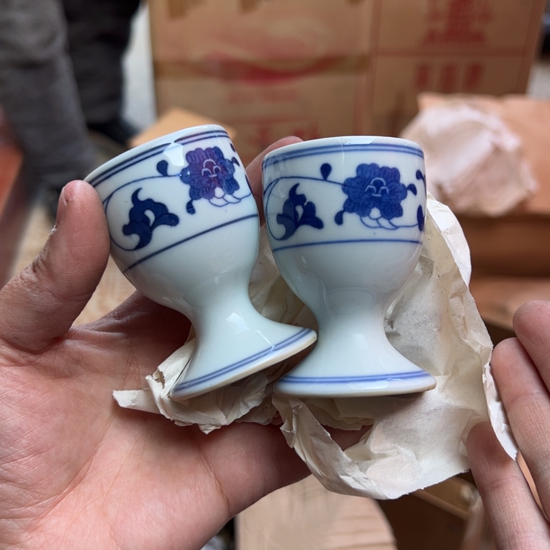 陶其他芙蓉花高脚杯2个