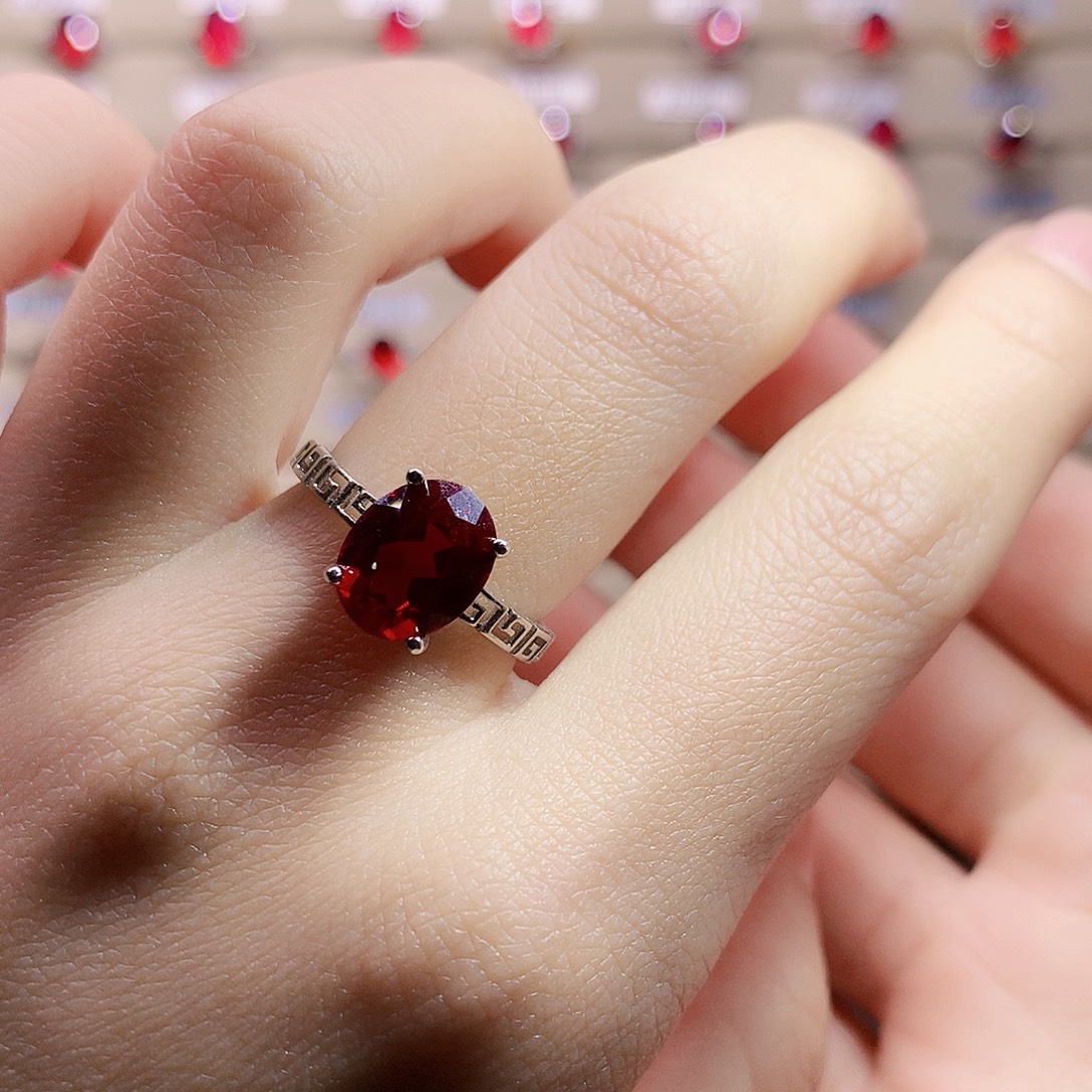 戒指红宝石银S925镶嵌