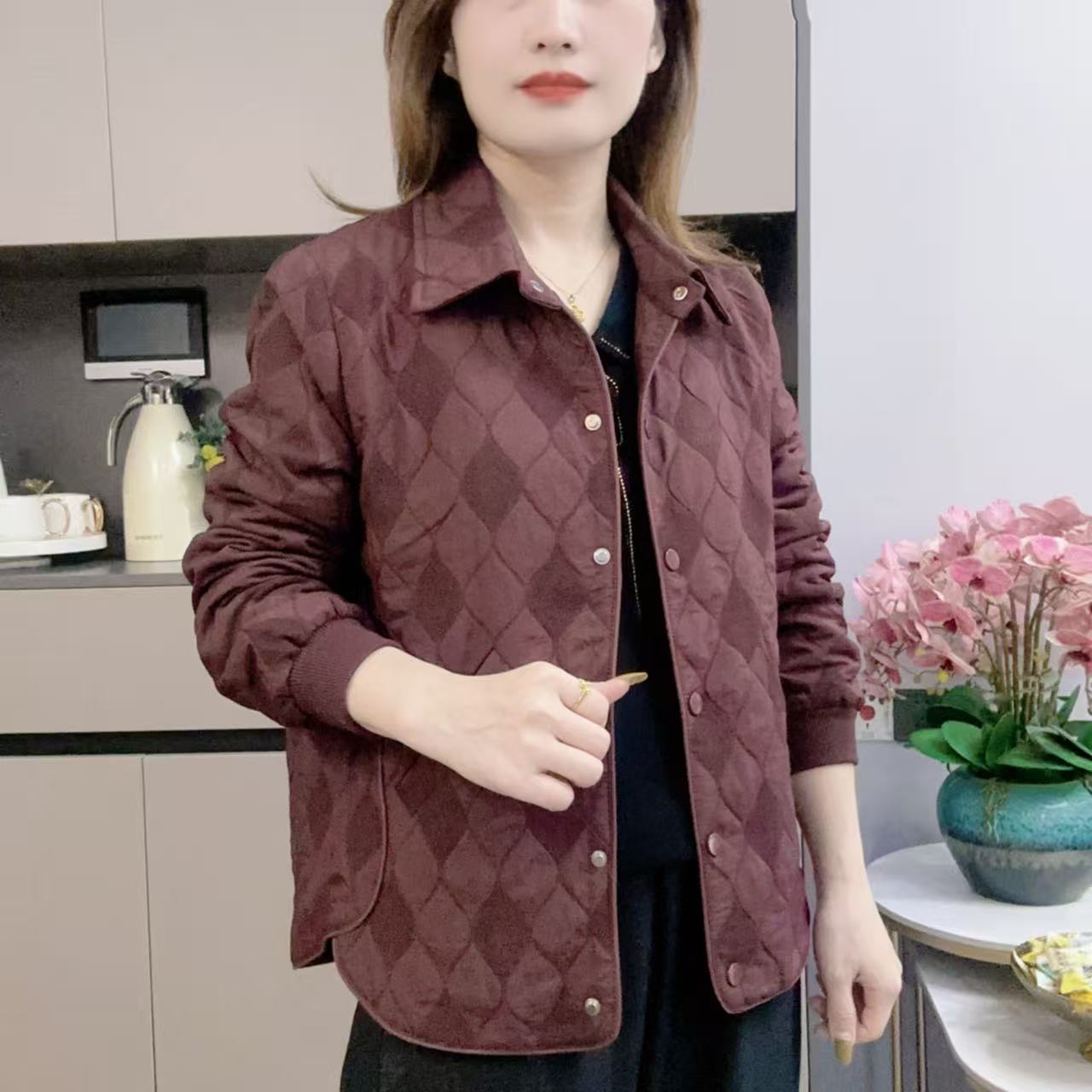 【丽姐家】秋冬棉衣女韩版简约妈妈装外套立领翻领蓝色短外套外套