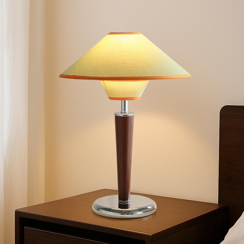 复古胡桃色台灯卧室床头灯实木布艺书房灯护眼装饰灯具