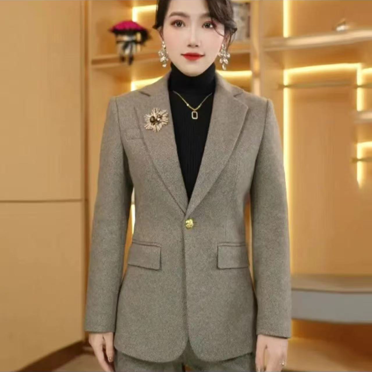 A区3355曼乐多多服装店绵呢西装女秋冬小个子气质女西服