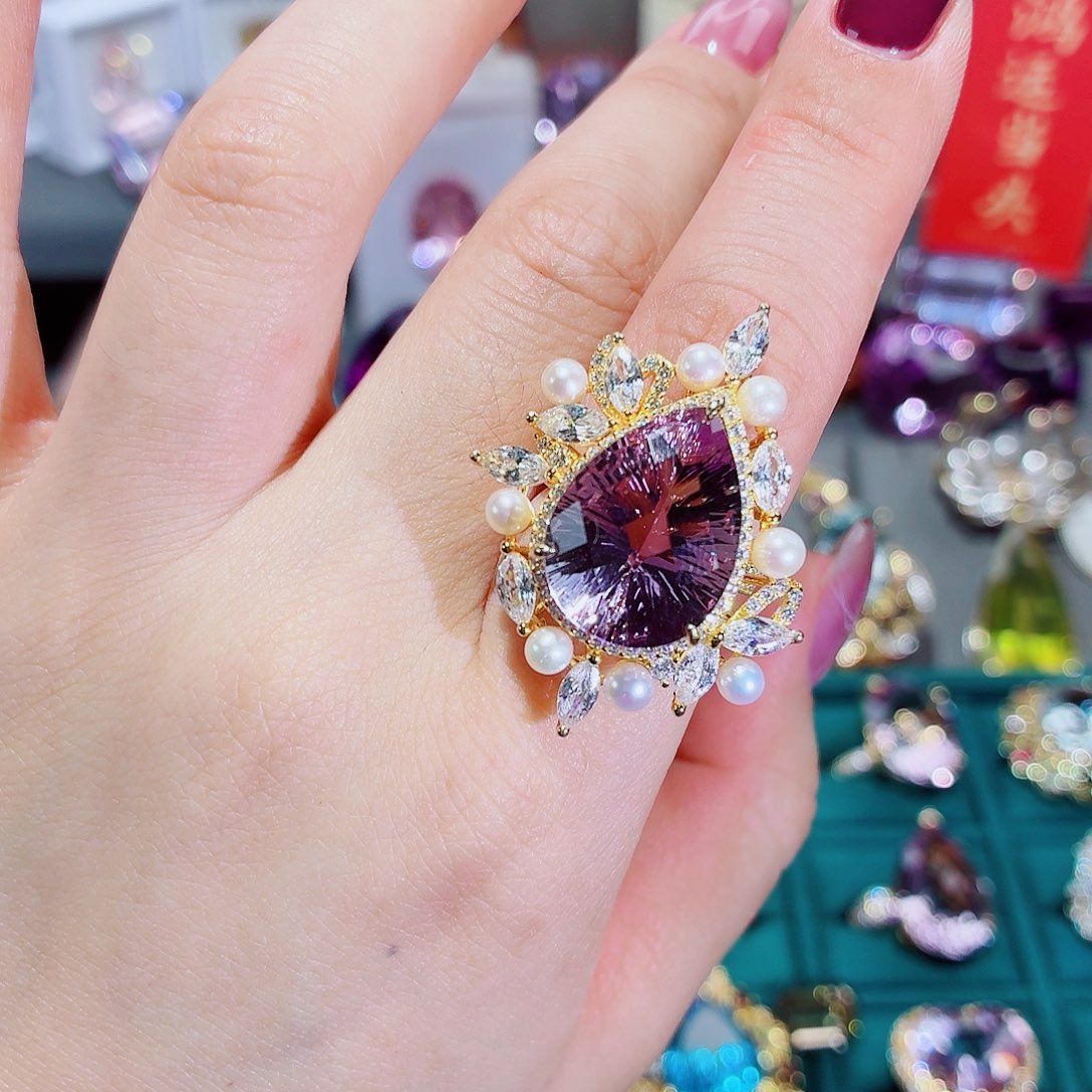 水晶戒指银S925镶嵌戒指