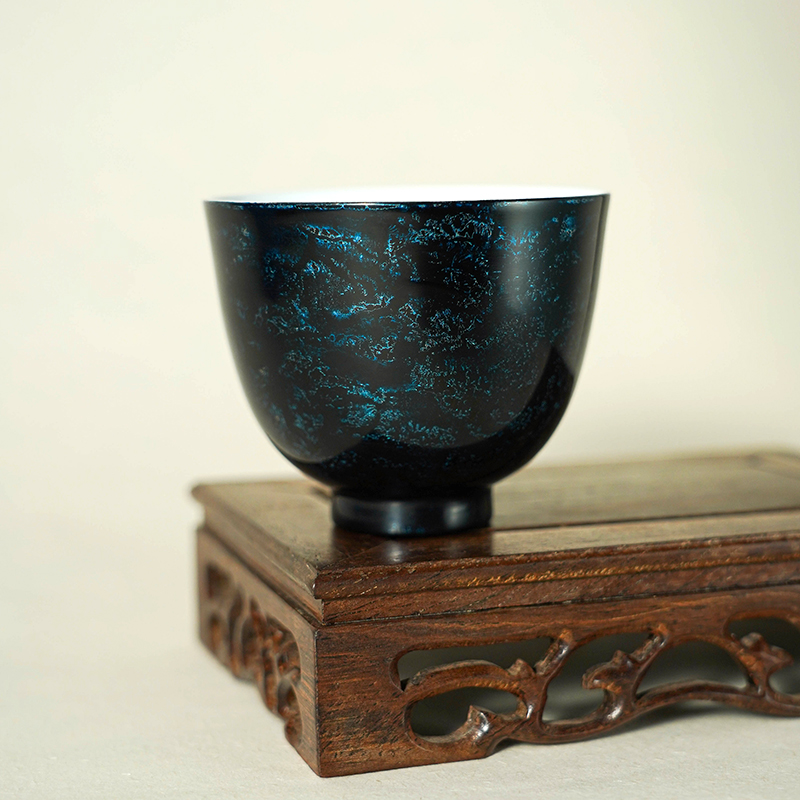 明初大漆漆器非遗纯手工大漆蓝色宝砂主人杯