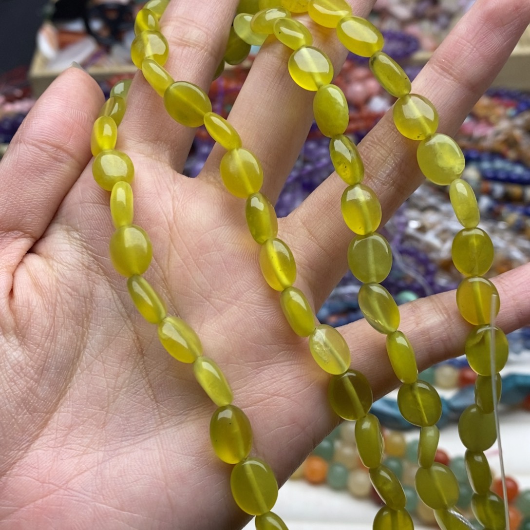 玛瑙/玉髓未镶嵌珠宝半成品一条装纯天然柠檬玉蛋形8×10mm