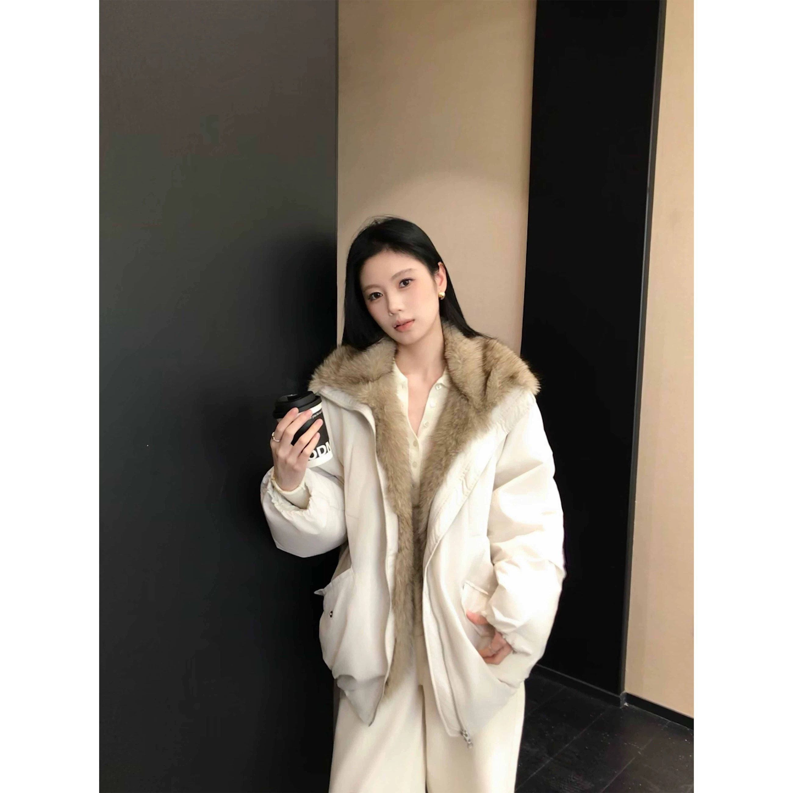 高级感座山雕环保皮草拼接毛领派克服巴恩风棉服男女款斯拉夫外套